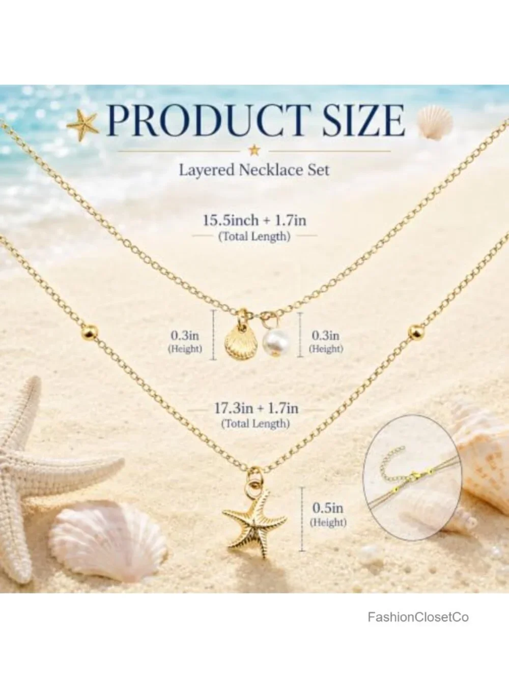 Layered Shell & Starfish Pendant Necklace, Zinc Alloy, Adjustable